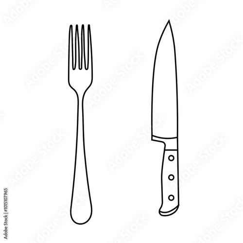 Vector line illustration of a knife and fork coloring page