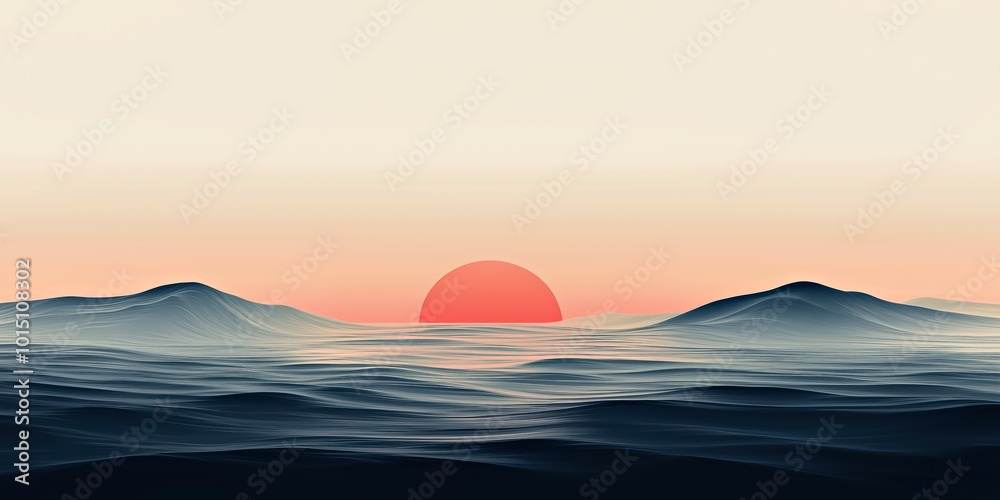Minimalistic landscape photography featuring a soft horizon of ocean waves and a sunset Minimalistic landscape photography featuring a soft horizon of ocean waves and a sunset