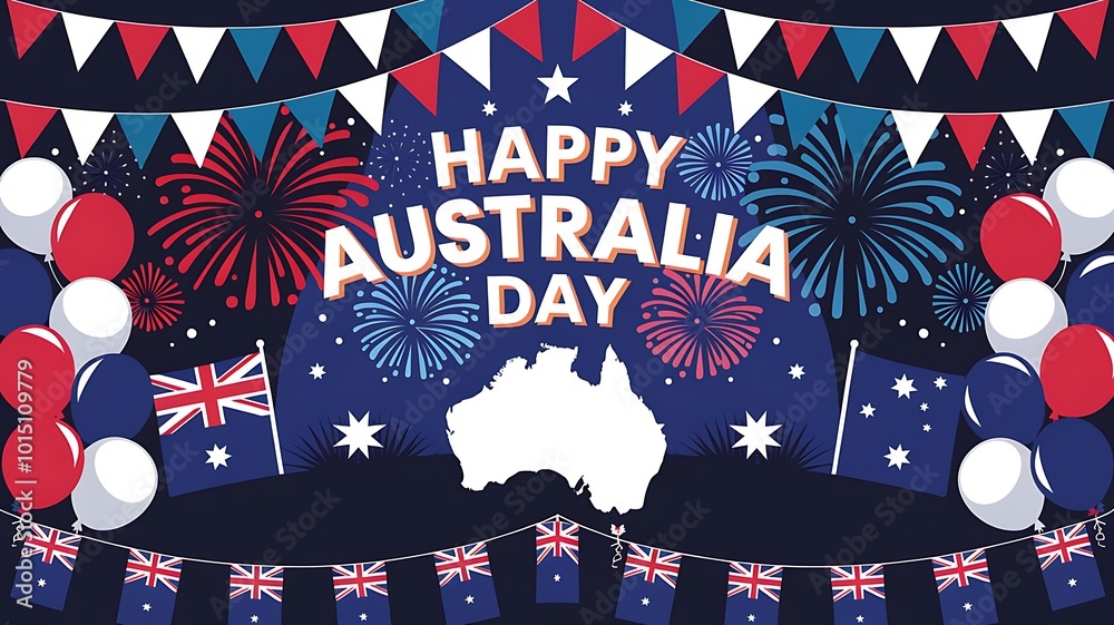 Obraz premium Australia Day celebration with flags, fireworks, and balloons for event posters or festive decor