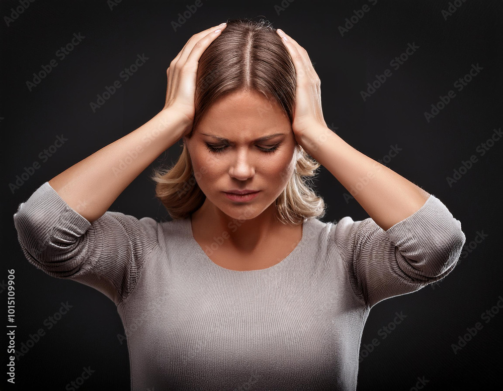 Fotografie Mujer con expresion de dolor de cabeza