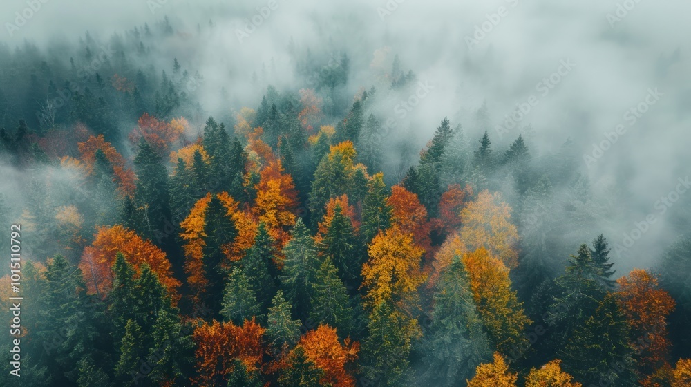 Aerial View of a Foggy Autumn Forest Aerial View of a Foggy Autumn Forest
