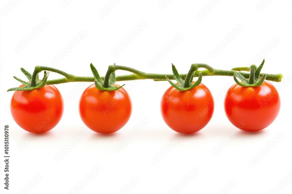 Vibrant Cherry Tomatoes Cluster on White Background, Fresh from the Vine