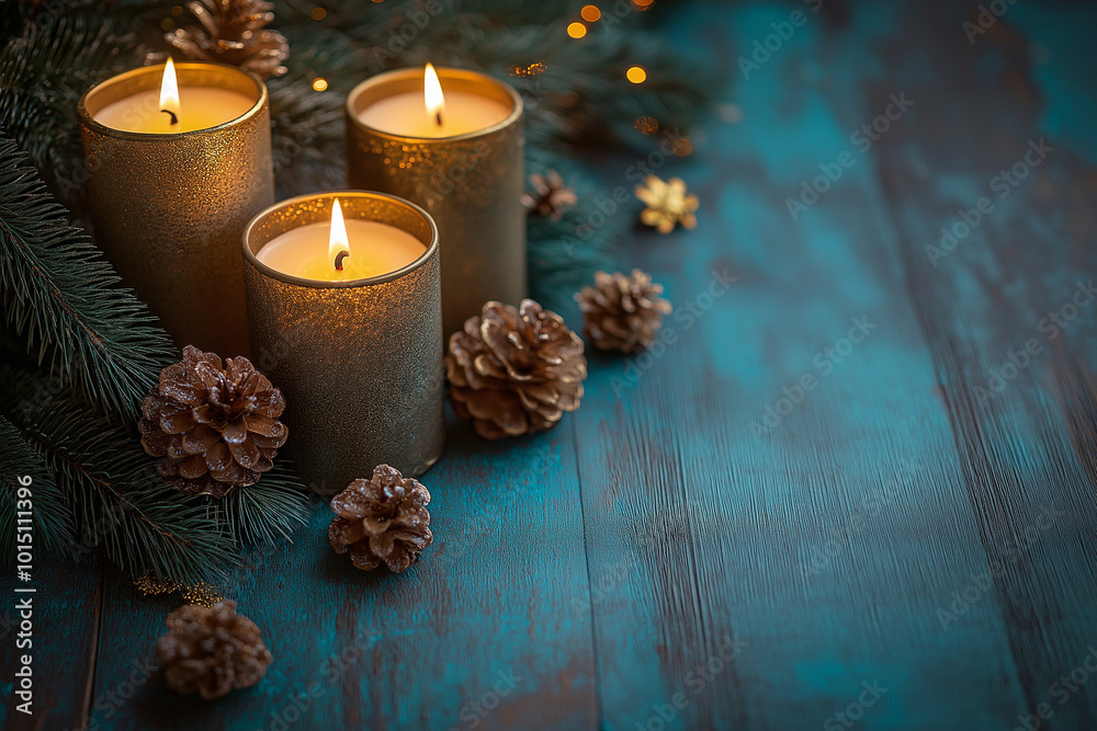 Christmas tree branches and burning table concept background with copy space. Front view. Christmas tree branches and burning table concept background with copy space. Front view.