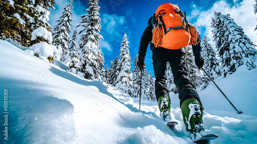 Homme marchant dans la neige avec des raquettes