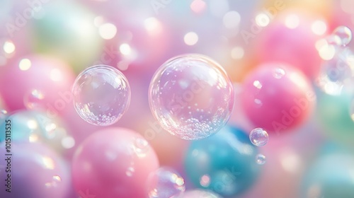 whimsical pastel delights soft color balls and bubble gums, abstract digital illustration