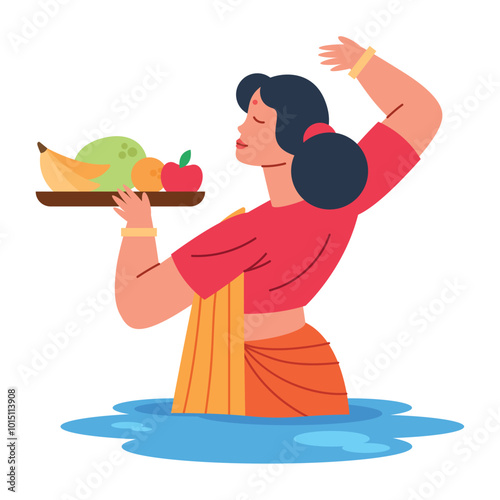 woman in celebration chhath puja major hindu festival