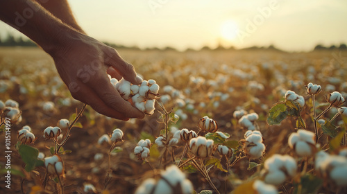 Harvesting Cotton, imagery of farmers hand-picking cotton from the fields, emphasizing tradition, with copy space, World Cotton Day
