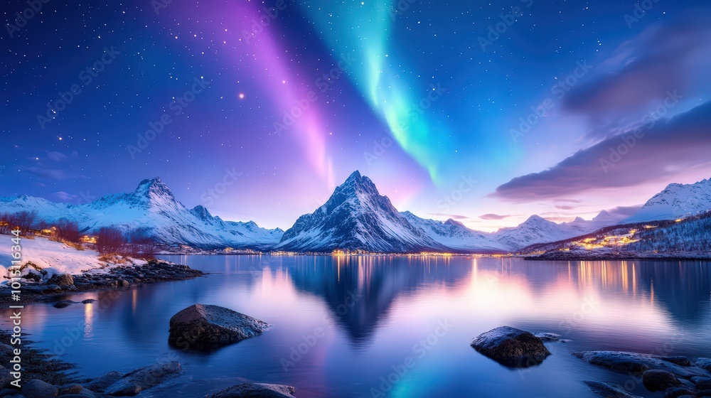 Majestic Aurora Lights Over Mountain Range Majestic Aurora Lights Over Mountain Range