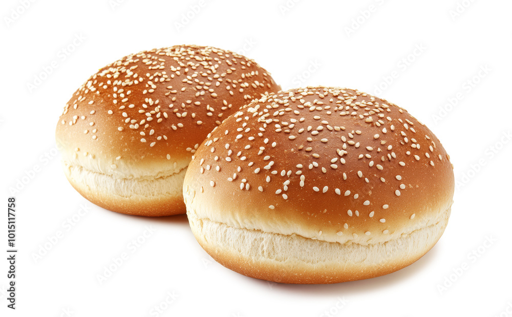 Two sesame seed burger buns isolated on a white or clear background. Two sesame seed burger buns isolated on a white or clear background.