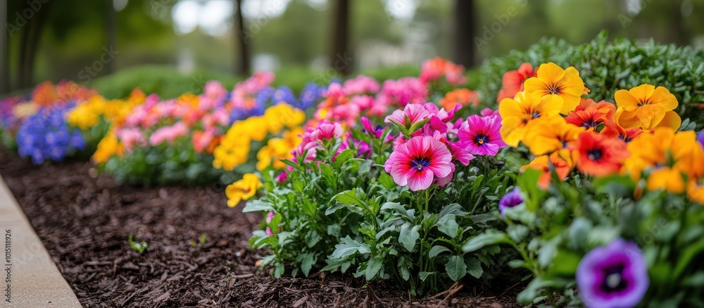 Colorful Pansy Flowers in a Row, Close Up. Colorful Pansy Flowers in a Row, Close Up.
