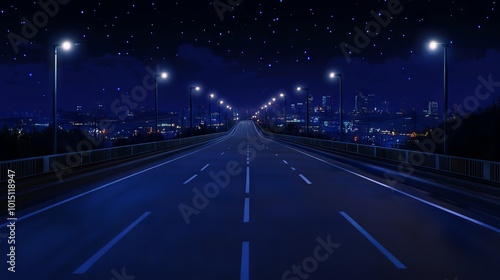 Nighttime Highway with City Lights in the Background. AI generated illustration