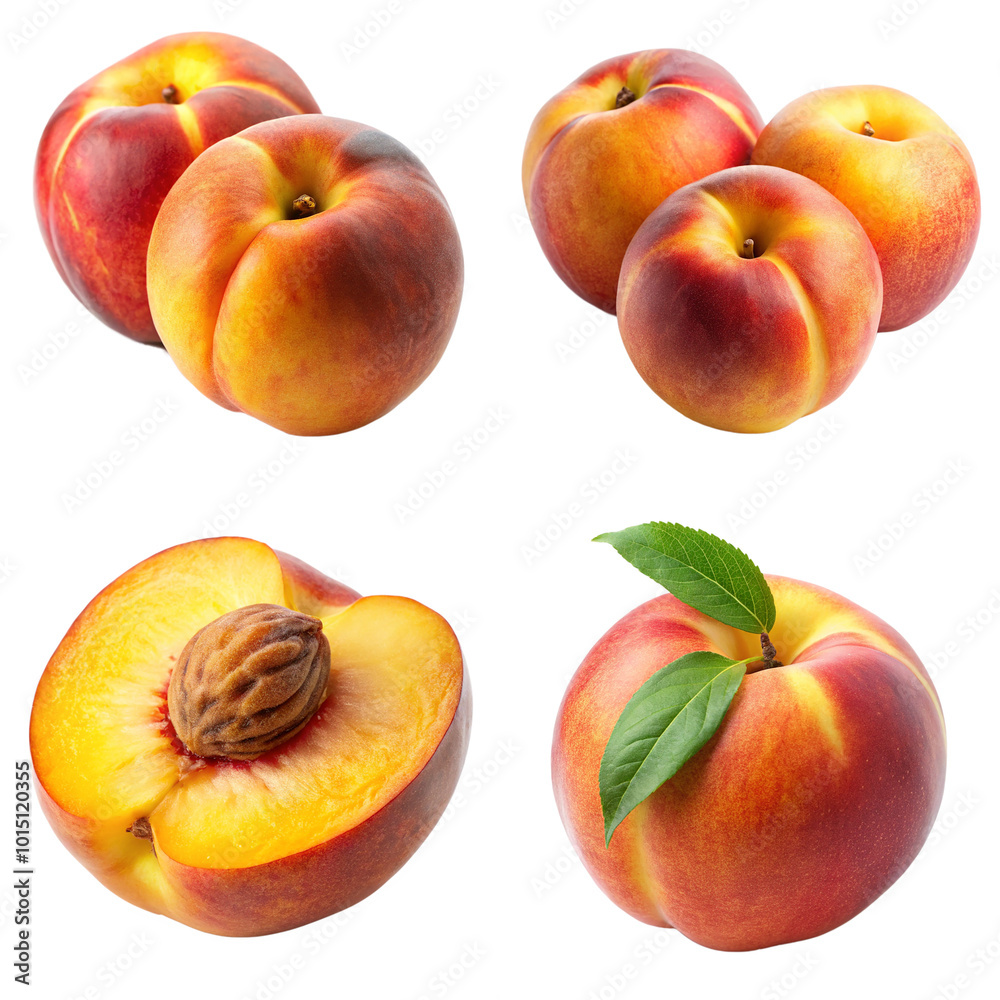 A bundle of isolated peach fruit on a transparent background for easy integration in designs A bundle of isolated peach fruit on a transparent background for easy integration in designs
