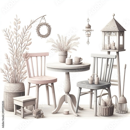 Cozy living room with a table and chairs set