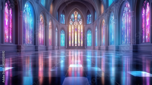 Vibrant Stained Glass Windows in a Dark Cathedral