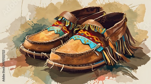Intricate Moccasin Shoes Design in Traditional Native American Footwear
