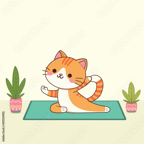 cartoon cat yoga poses vector art illustration