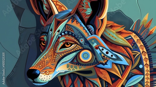 Wallpaper Mural Stylized Coyote Totem in Vector Art with Native American Influence Torontodigital.ca