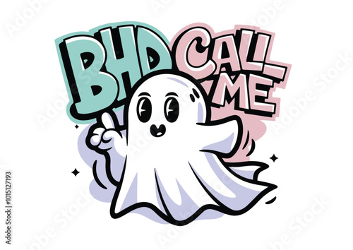 A cartoon drawing of a ghost with a pumpkin ghost holding a glowing jackolantern and saying Boo BHD CALL ME
