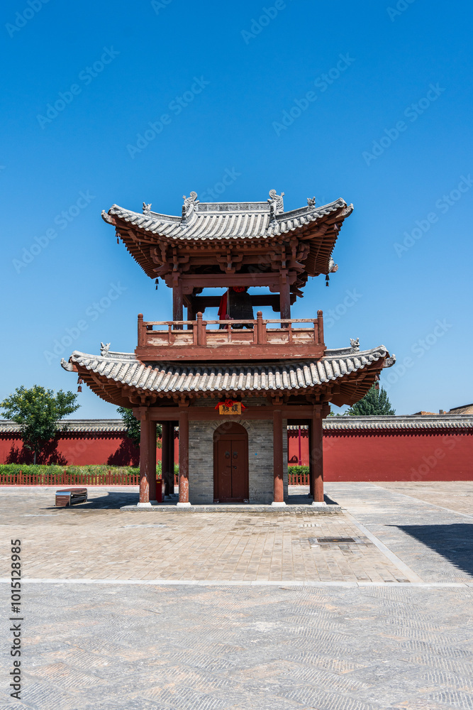 The Tiangong Pavilion of the Jingtu Temple in Ying County, Shanxi Province, a historical building in China, Asia.The meaning of the plaque is: Be careful of fire. The Tiangong Pavilion of the Jingtu Temple in Ying County, Shanxi Province, a historical building in China, Asia.The meaning of the plaque is: Be careful of fire.
