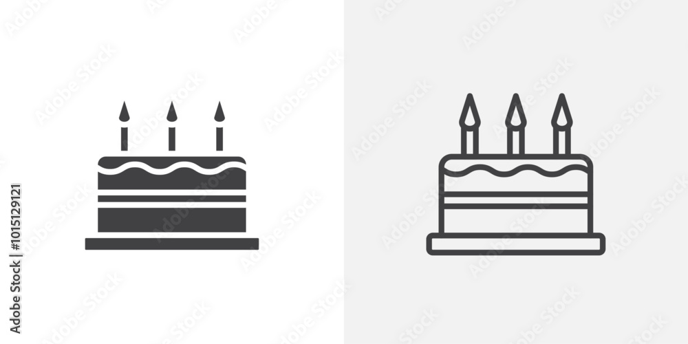 Birthday cake icon vector icon set in black and white color. Birthday cake icon vector icon set in black and white color.