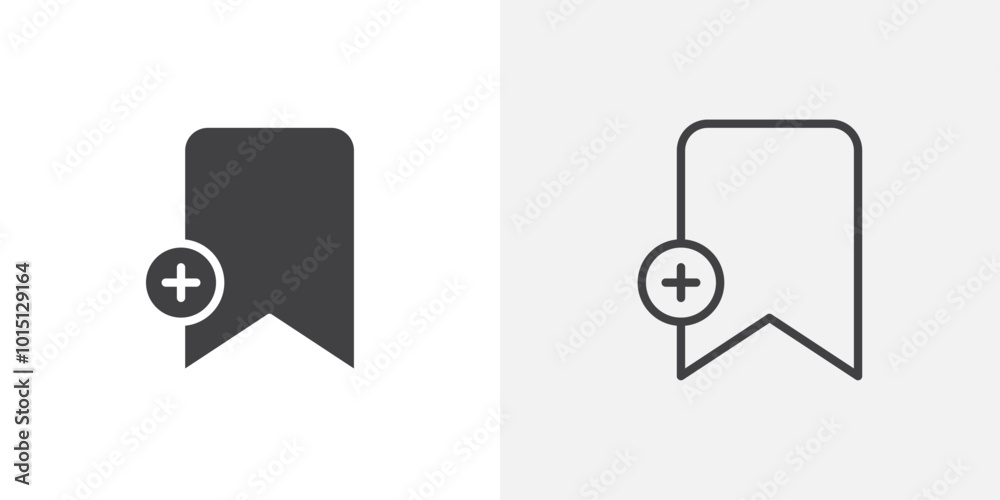Bookmark add icon vector icon set in black and white color. Bookmark add icon vector icon set in black and white color.