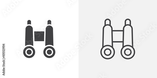 Binoculars icon vector icon set in black and white color.