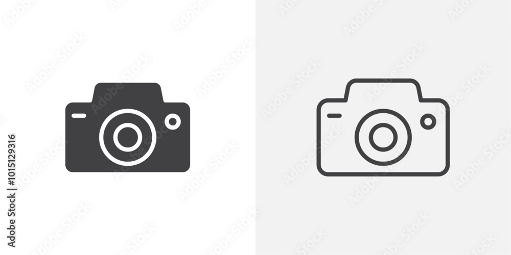 Camera icon vector icon set in black and white color. Camera icon vector icon set in black and white color.