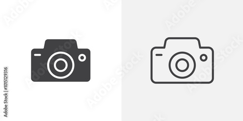 Camera icon vector icon set in black and white color.