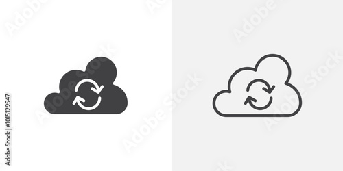 Cloud sync icon vector icon set in black and white color.