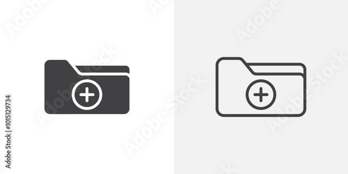 Create folder icon vector icon set in black and white color.