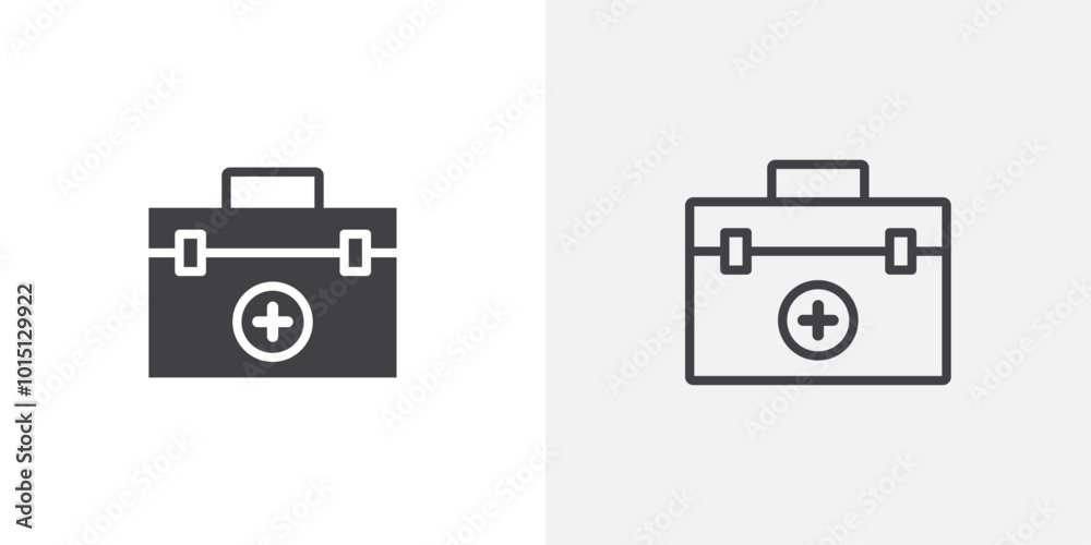 Doctor bag icon vector icon set in black and white color. Doctor bag icon vector icon set in black and white color.
