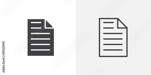 Document icon vector icon set in black and white color.