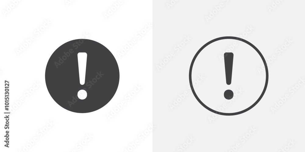 Exclamation button icon vector icon set in black and white color. Exclamation button icon vector icon set in black and white color.