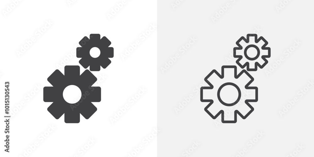 Gears icon vector icon set in black and white color.