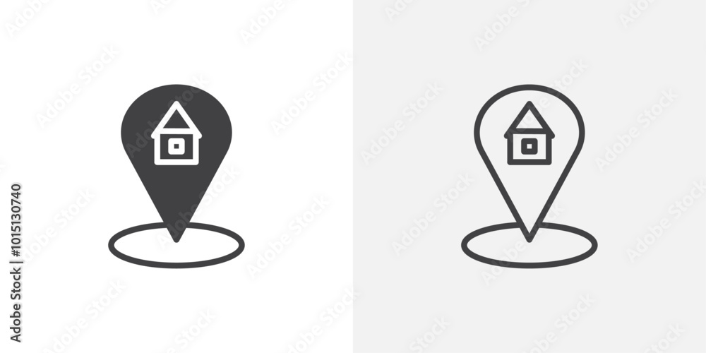 Home location icon vector icon set in black and white color.