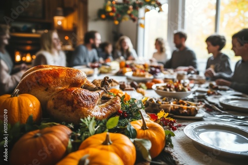 families or friends celebrating thanksgiving in the living room 