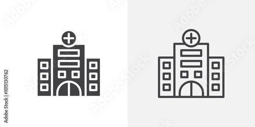 Hospital icon vector icon set in black and white color.