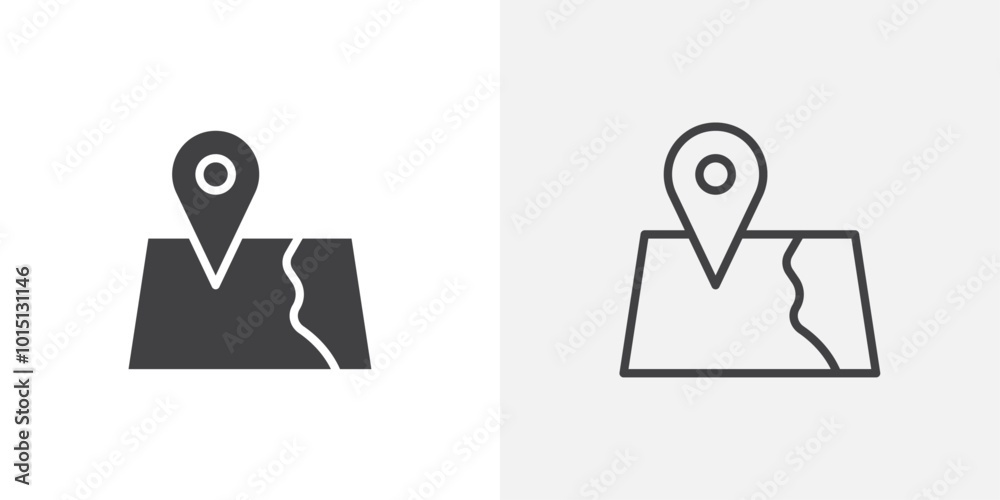 Map icon vector icon set in black and white color.