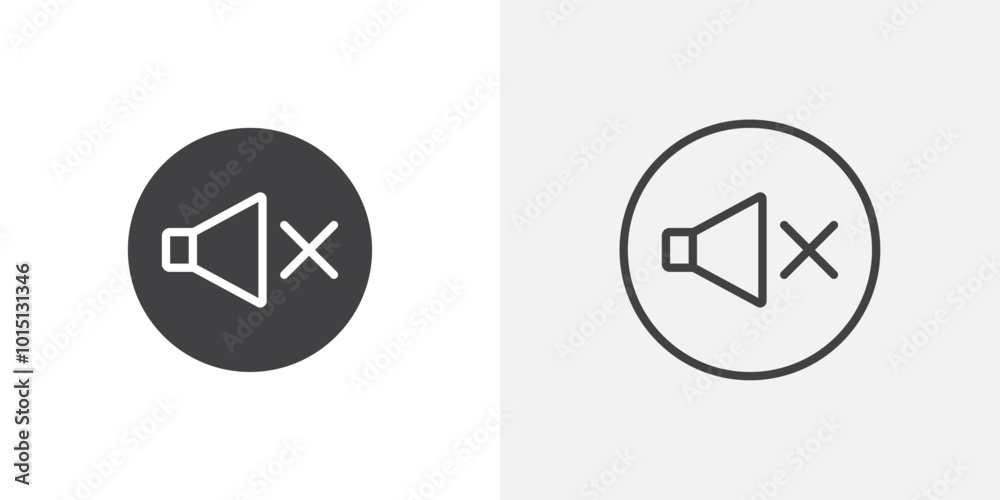 Mute icon vector icon set in black and white color. Mute icon vector icon set in black and white color.