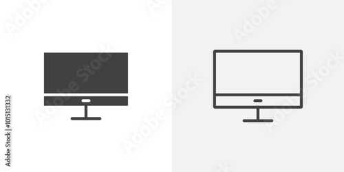 Monitor icon vector icon set in black and white color.