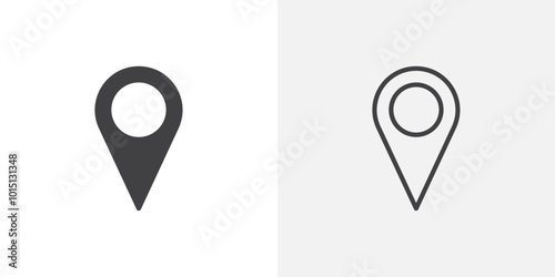 Navigation pin icon vector icon set in black and white color.