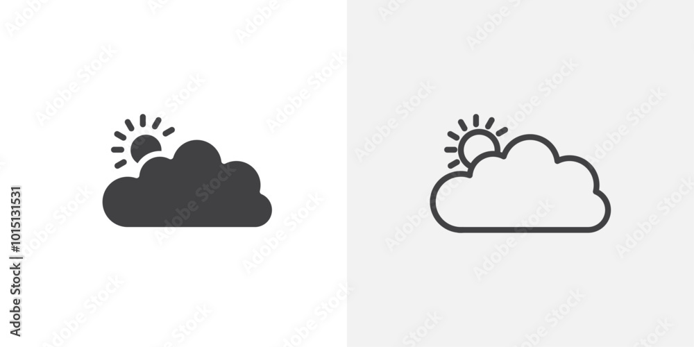 Partially cloudy icon vector icon set in black and white color. Partially cloudy icon vector icon set in black and white color.