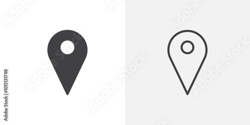 Pin icon vector icon set in black and white color.