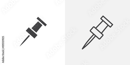 Push Pin icon vector icon set in black and white color.