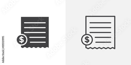 Receipt icon vector icon set in black and white color.