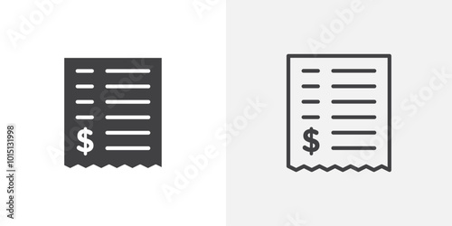 Receipt icon vector icon set in black and white color.