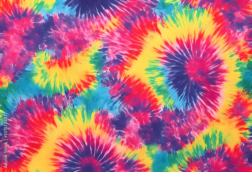 Vibrant tie-dye pattern with red, blue, yellow, and purple colors. Vibrant tie-dye pattern with red, blue, yellow, and purple colors.