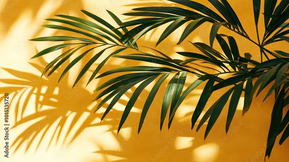 Obraz premium A luxury beige-brown stucco wall with soft tropical light filtering through leaves, casting gentle shadows. The texture and ambiance evoke warmth and elegance.