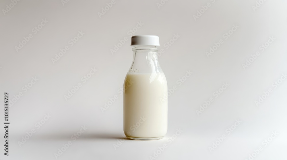 Fresh Milk in Glass Bottle on Minimal Background Fresh Milk in Glass Bottle on Minimal Background