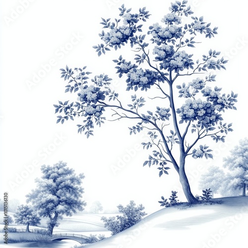 Wallpaper Mural Serene Toile de Jouy Inspired Landscape of Rural French Countryside Scenery in Winter Torontodigital.ca